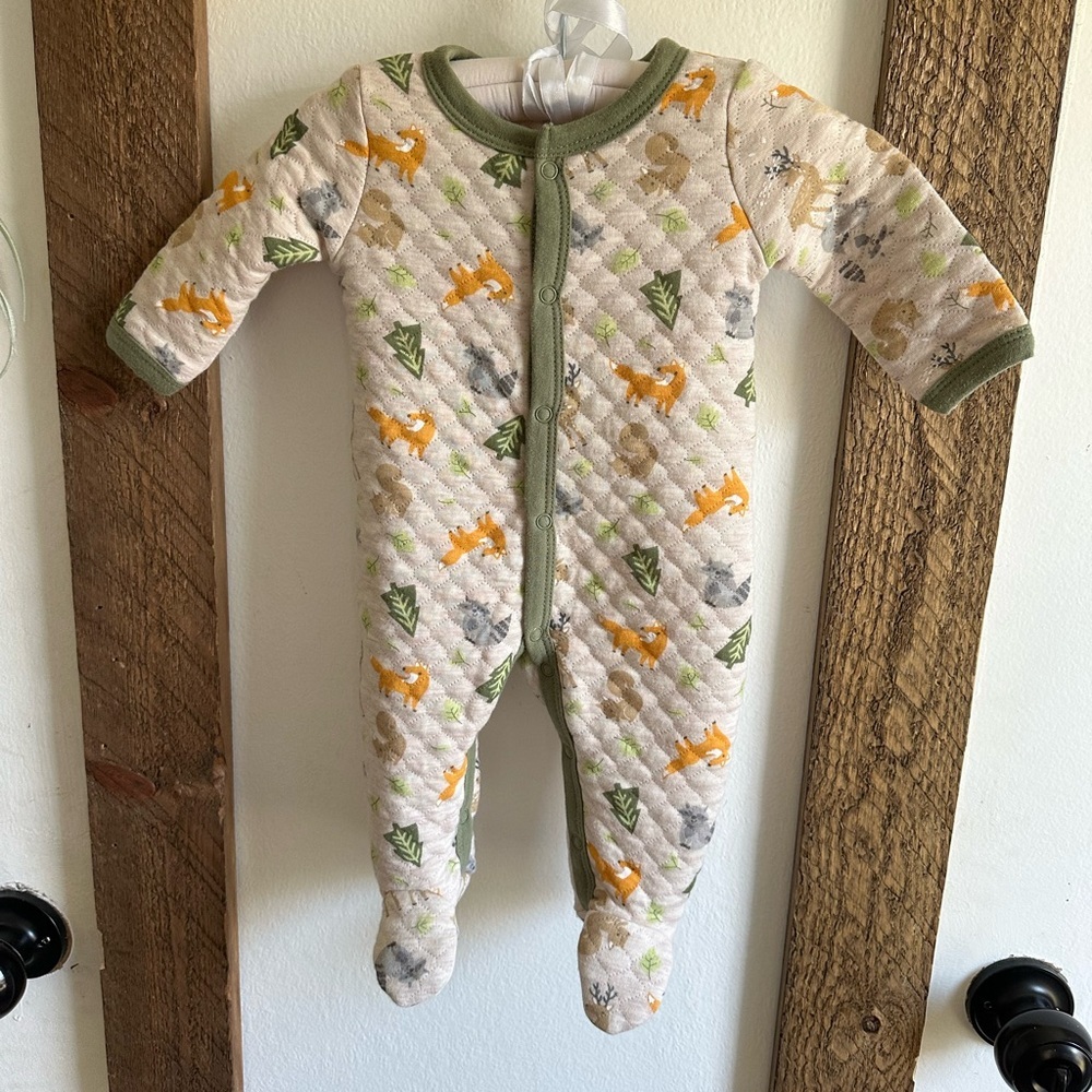 Little Beginnings 0-3m Baby Quilted Pajamas with Fox and Tree Print